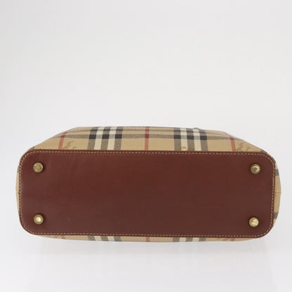 Burberry BURBERRY Nova Check Hand Bag PVC Beige Gold Authentic BA9597