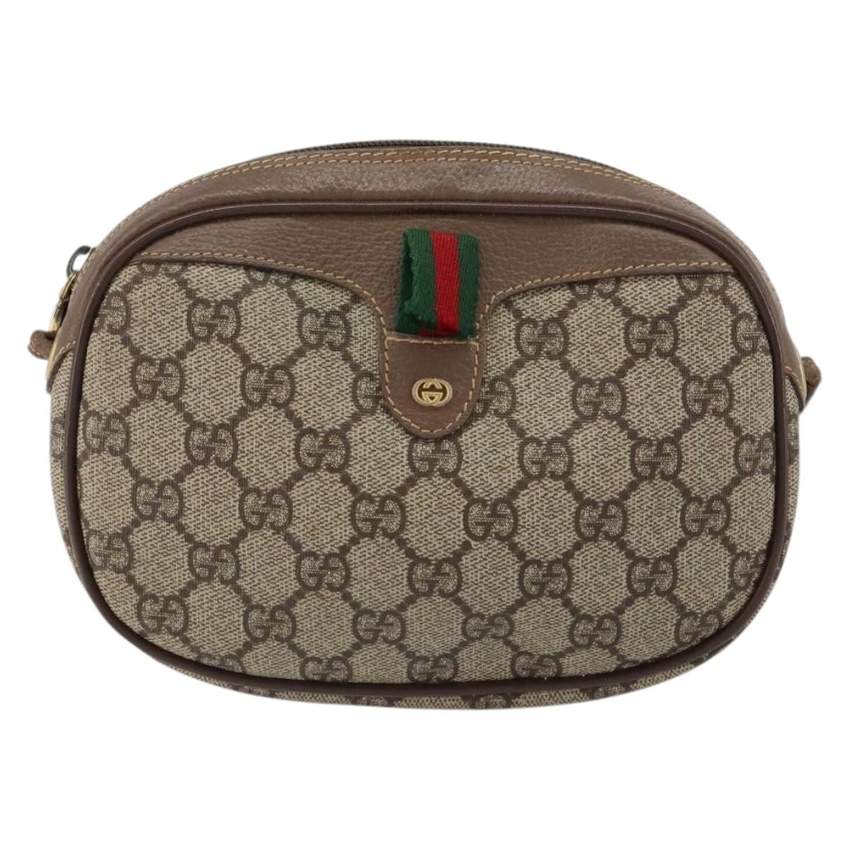 Gucci GUCCI GG Supreme Web Sherry Line Bag PVC Beige Gold 007 58 6112 4023 Authentic 150125