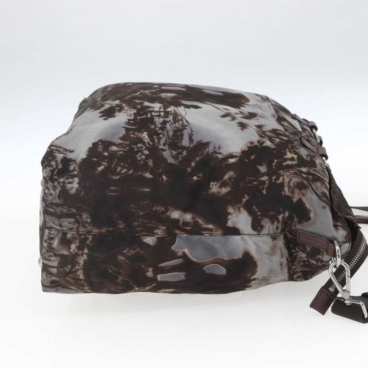 Prada PRADA Hand Bag Nylon 2way Brown Silver Authentic 163076