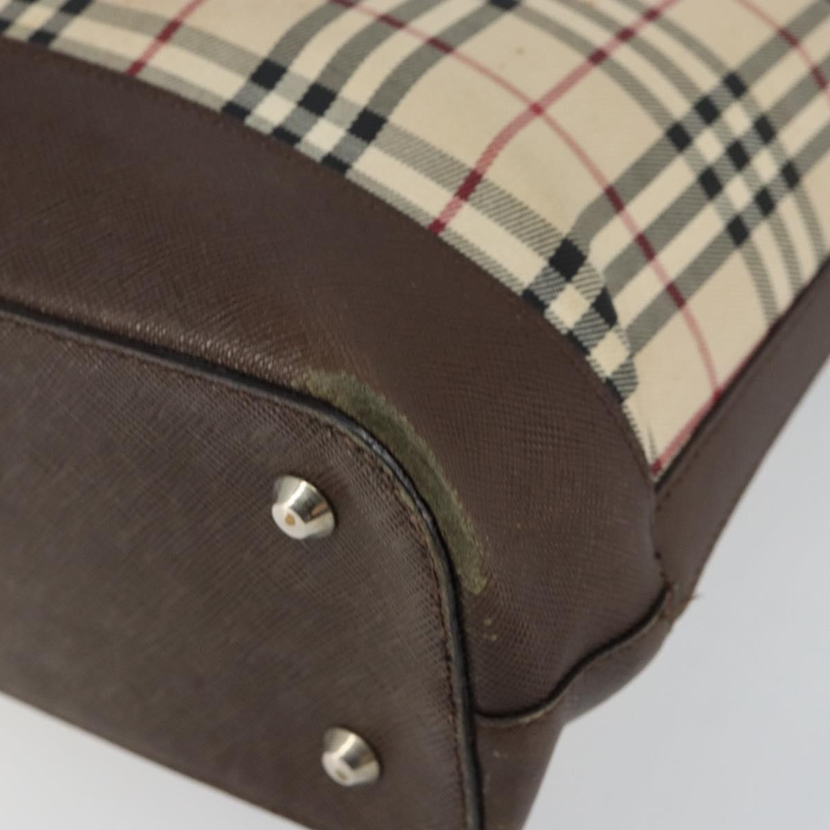 Burberry BURBERRY Nova Check Tote Bag Canvas Leather Beige Silver Authentic 144429