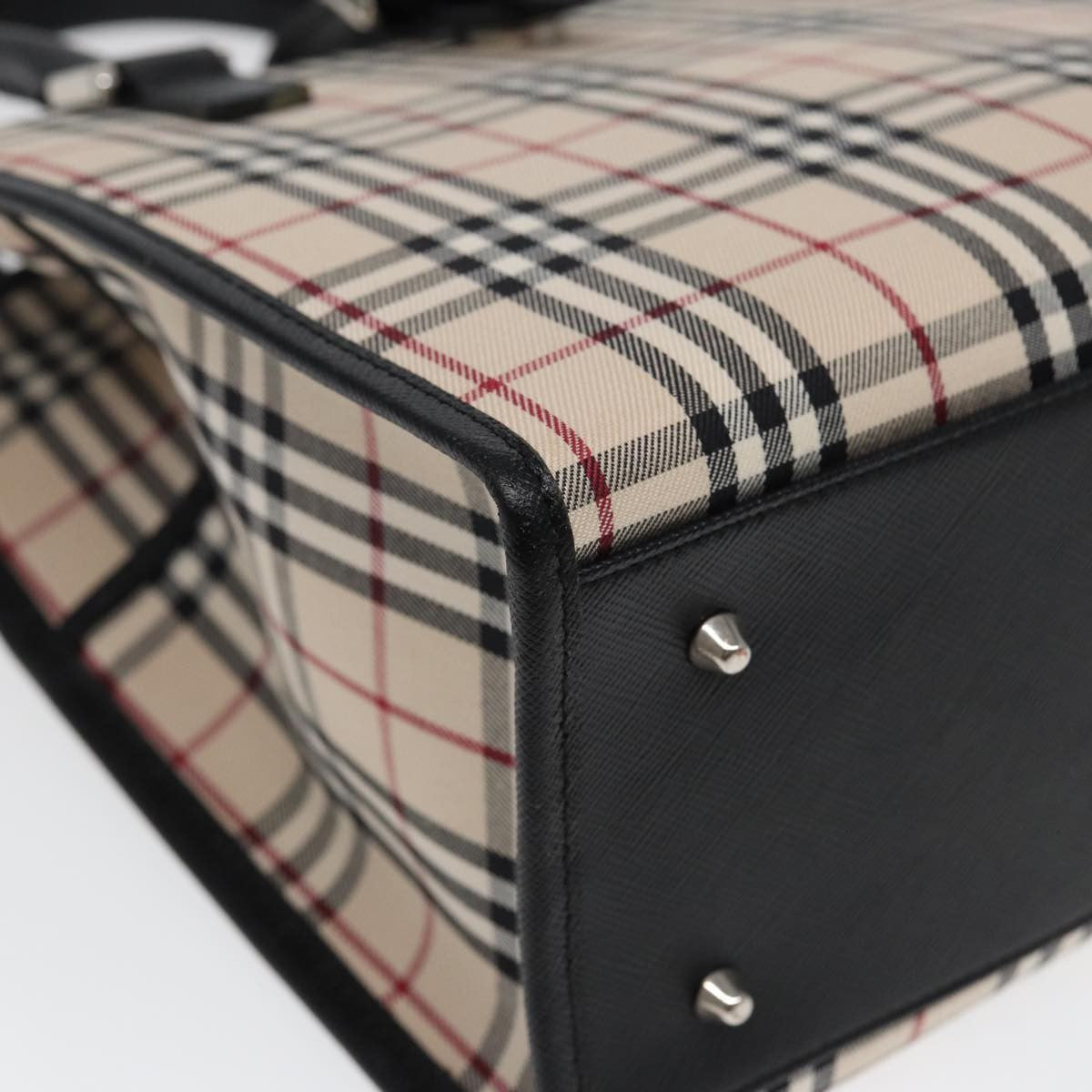 Burberry BURBERRY Nova Check Hand Bag Canvas Beige Black Authentic am6710
