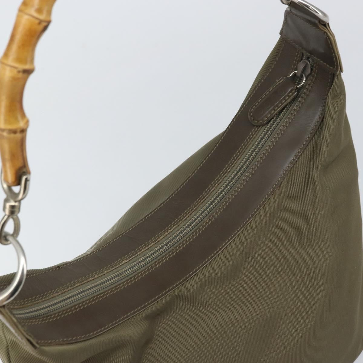 Gucci GUCCI Bamboo Shoulder Bag Nylon Khaki Silver 000 0531 Authentic ep12494