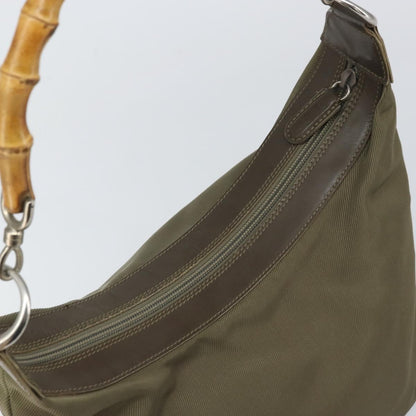 Gucci GUCCI Bamboo Shoulder Bag Nylon Khaki Silver 000 0531 Authentic ep12494