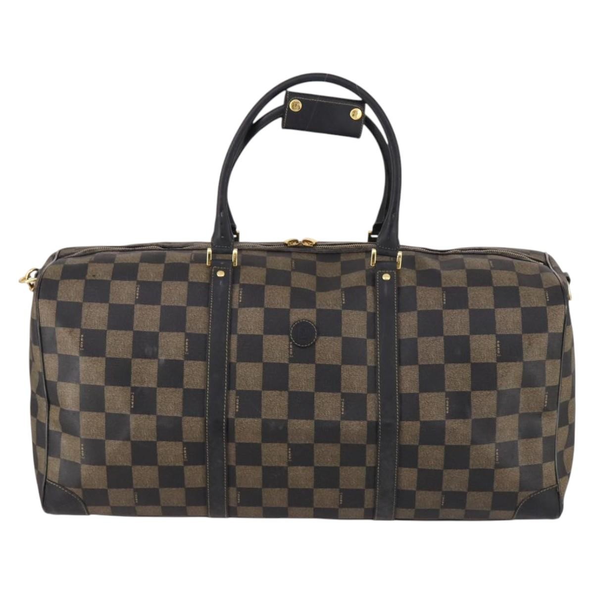 Fendi FENDI Pecan Canvas Boston Bag PVC 2way Black Brown Authentic 141408