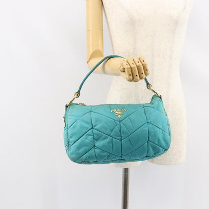 Prada PRADA Shoulder Bag Nylon Turquoise Blue Gold Authentic 148398
