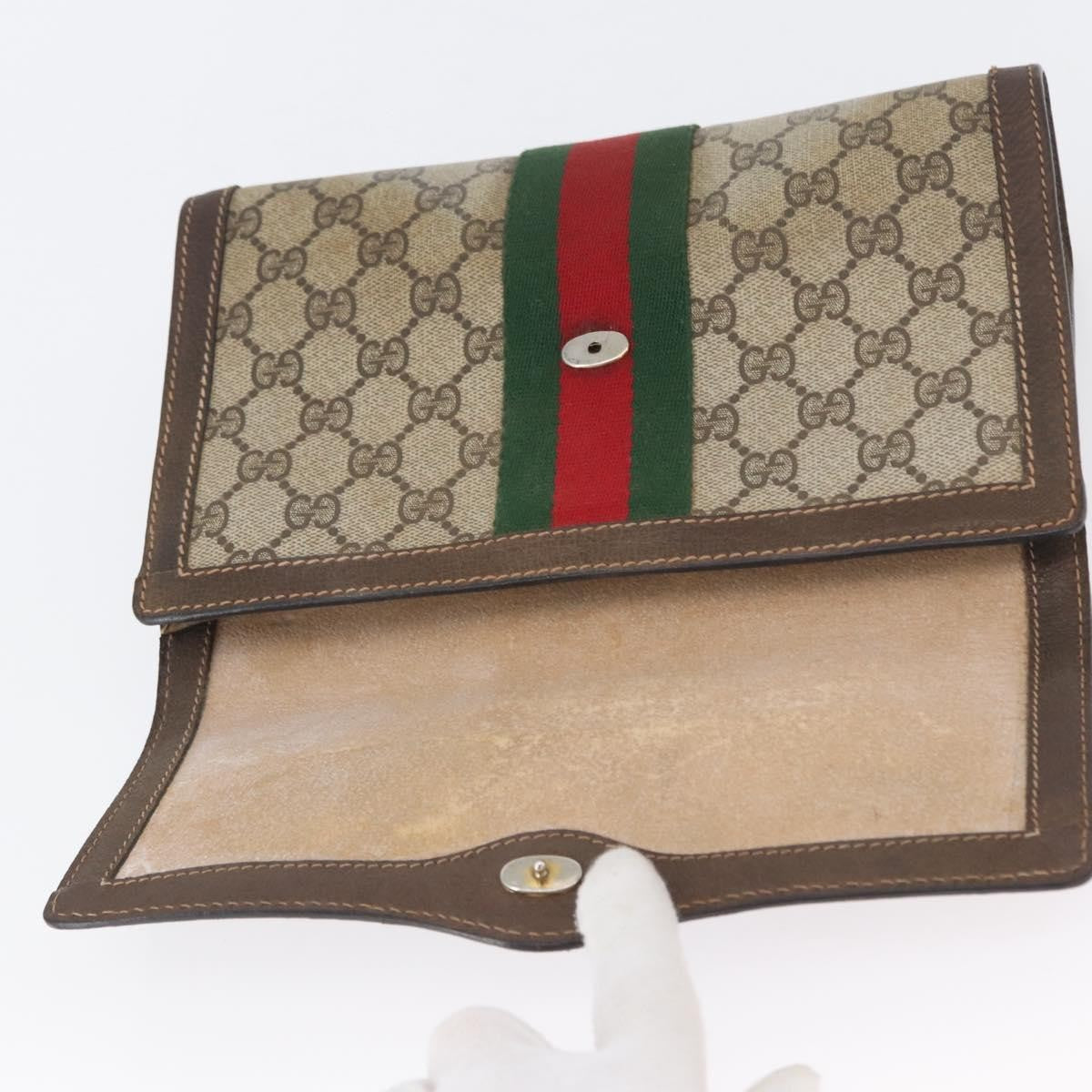 Gucci GUCCI GG Supreme Web Sherry Line Bag PVC Beige Gold 67 039 3087 Authentic 173857