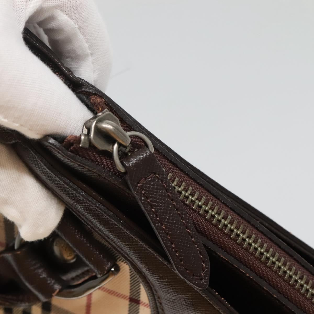 Burberry BURBERRY Nova Check Hand Bag Canvas Beige Silver Authentic ep9645