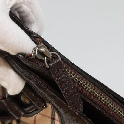 Burberry BURBERRY Nova Check Hand Bag Canvas Beige Silver Authentic ep9645