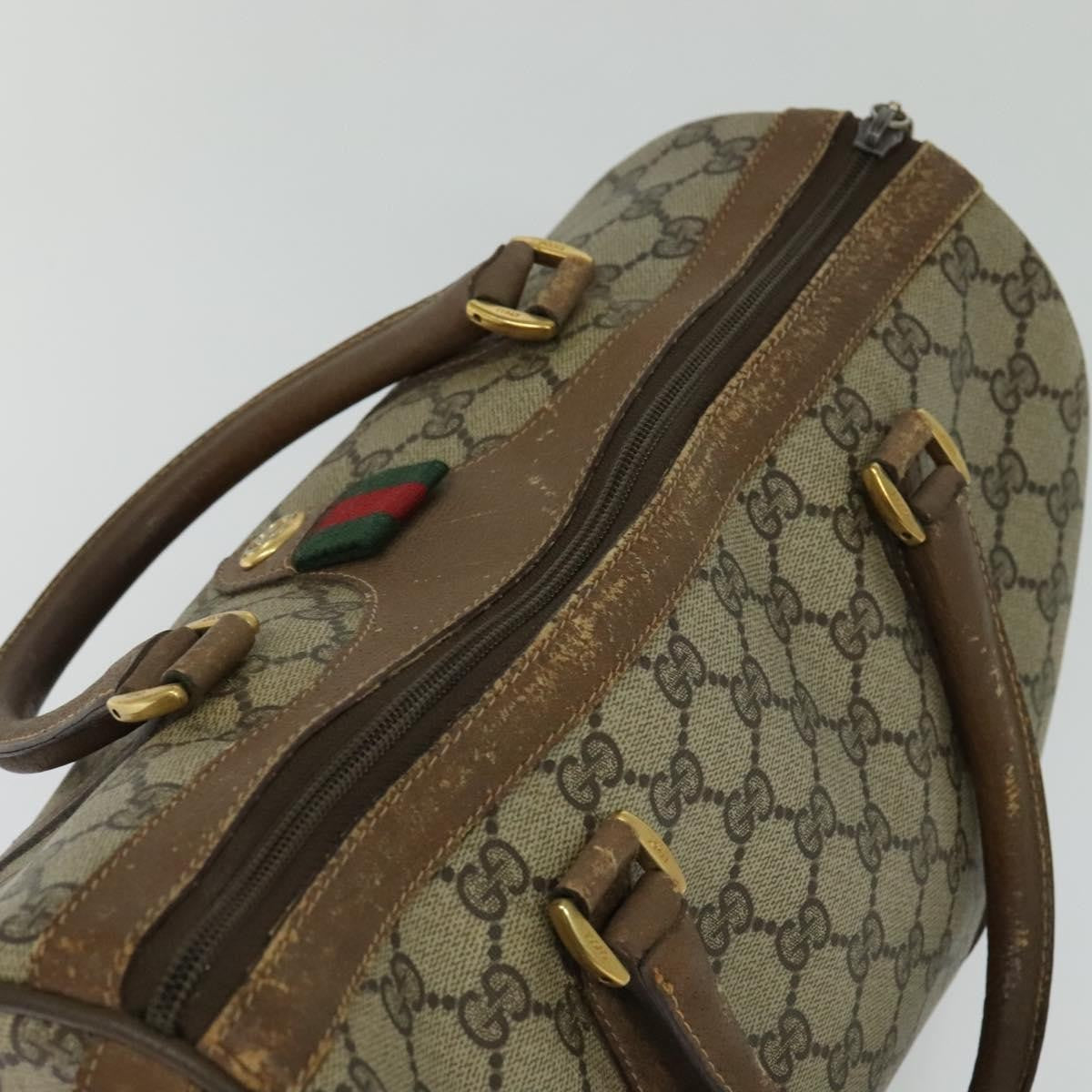 Gucci GUCCI GG Supreme Web Sherry Line Boston Bag PVC Beige Gold 40 02 007 Authentic KD431