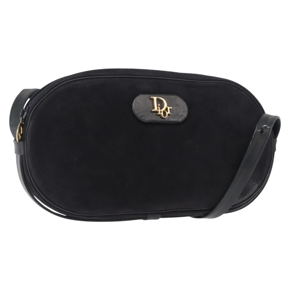 Dior Christian Dior Shoulder Bag Suede Black Gold Authentic 157242