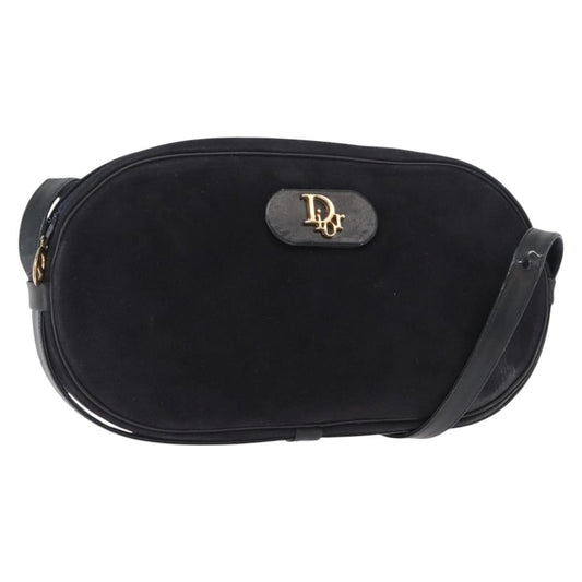 Dior Christian Dior Shoulder Bag Suede Black Gold Authentic 157242