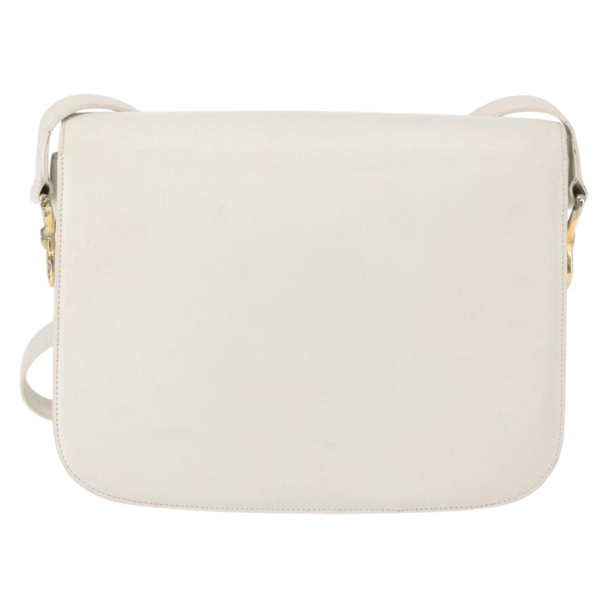 Celine CELINE Shoulder Bag Leather White Gold Authentic yk19773