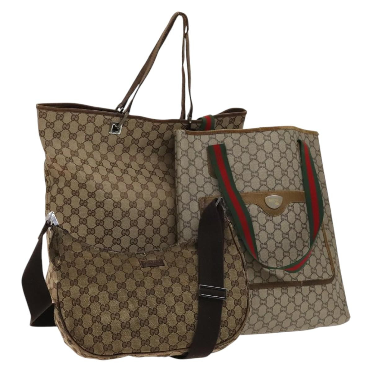 Gucci GUCCI GG Canvas GG Plus Supreme Shoulder Bag PVC 3 Set Beige Authentic ti3417