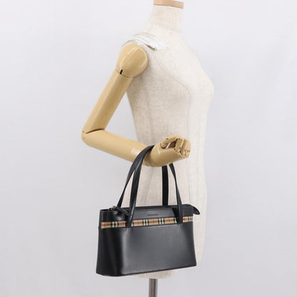 Burberry BURBERRY Nova Check Hand Bag Leather Black Silver Authentic SW1869