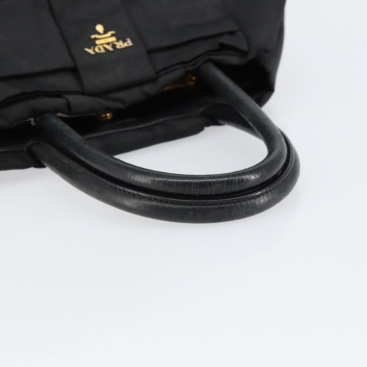 Prada PRADA ribbon Hand Bag Nylon Leather Black Gold Authentic 153236
