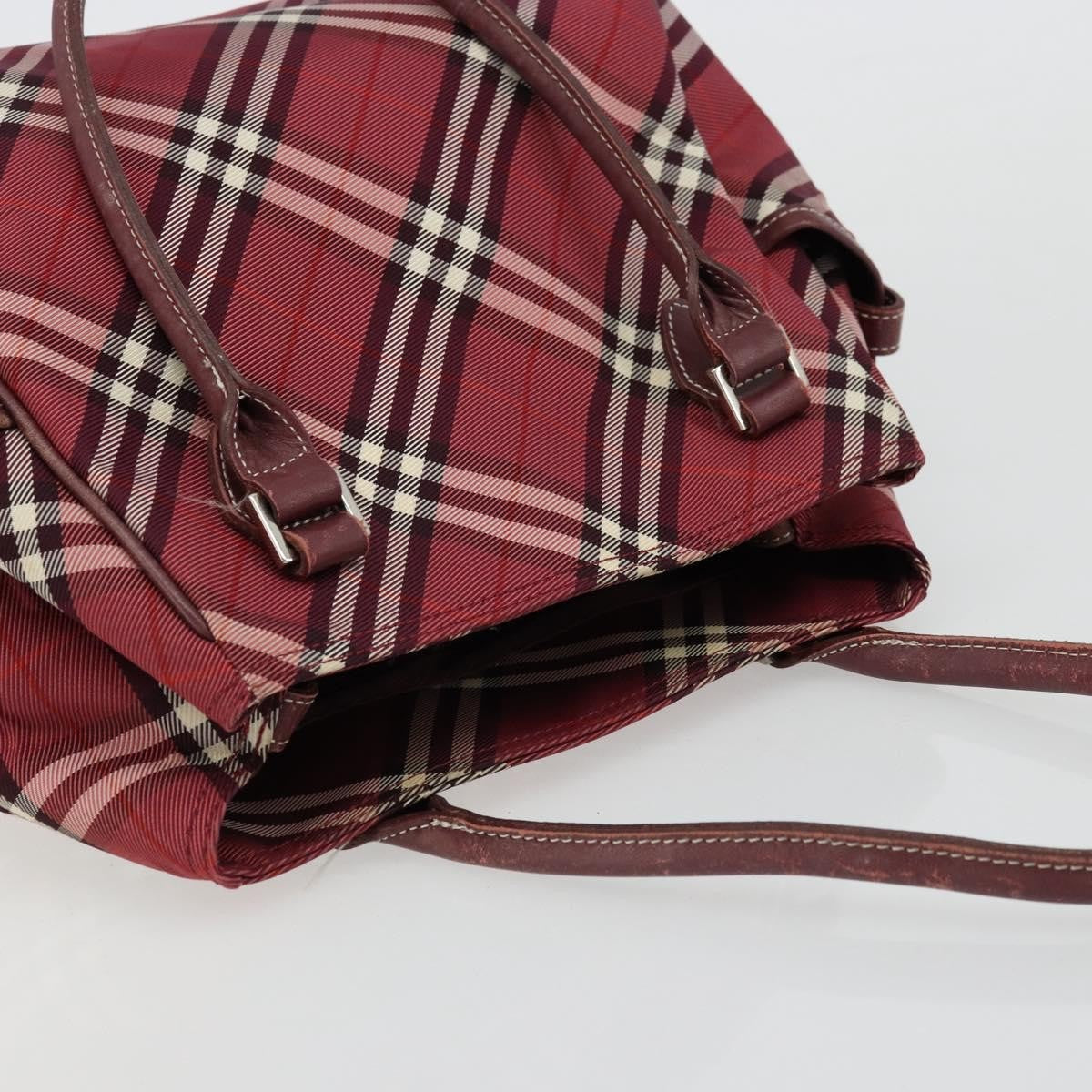 Burberry BURBERRY Nova Check Blue Label Hand Bag Nylon Red Silver Authentic bs34679