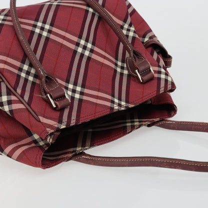 Burberry BURBERRY Nova Check Blue Label Hand Bag Nylon Red Silver Authentic bs34679