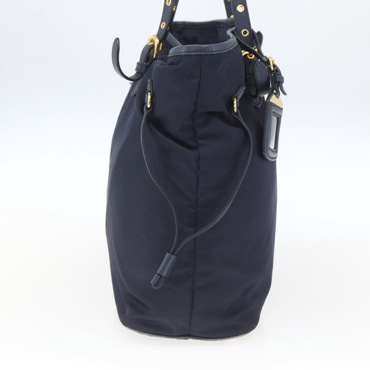 Prada PRADA Tote Bag Nylon Navy Gold Authentic 166304