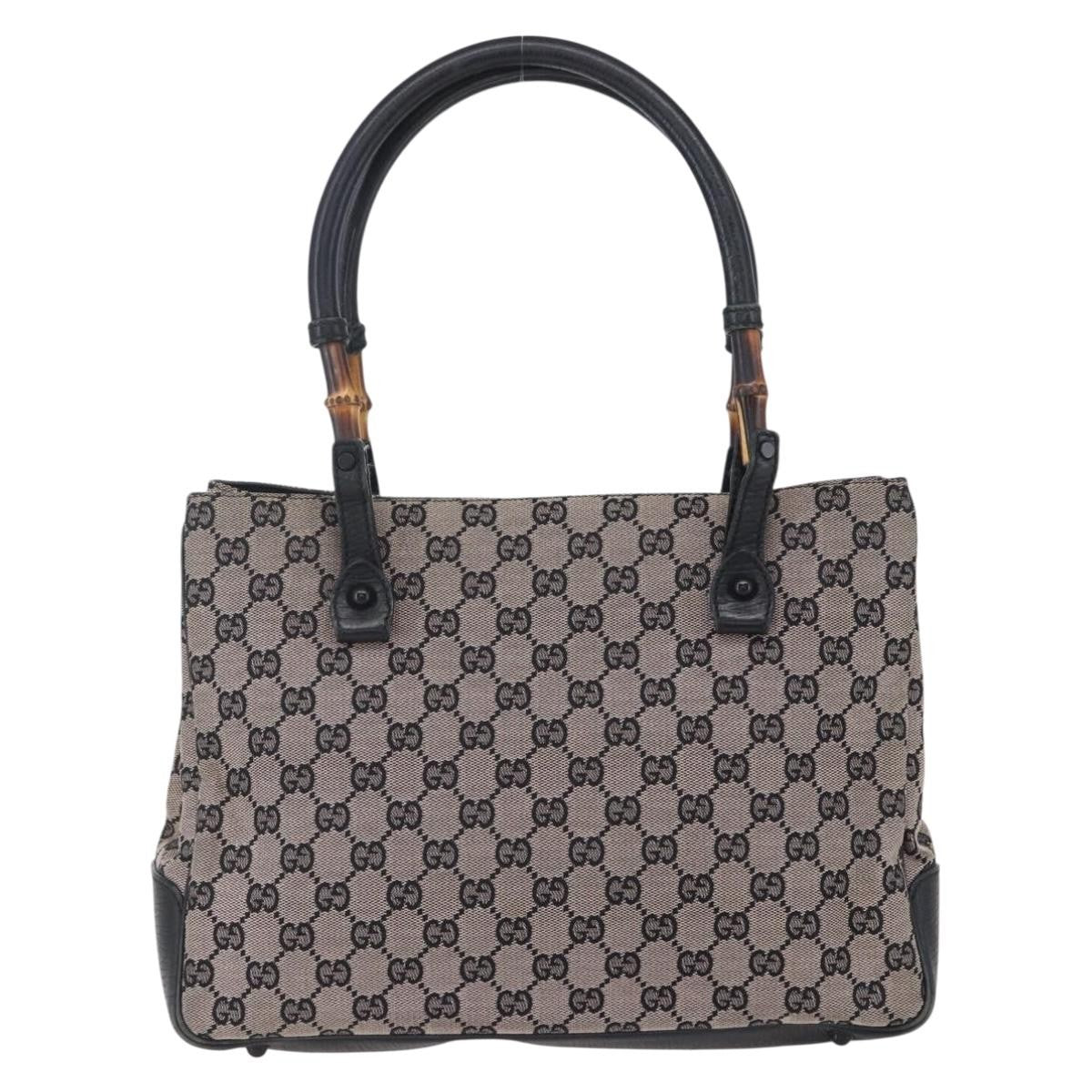 Gucci GUCCI GG Canvas Bamboo Tote Bag Navy 112526 Authentic 154654