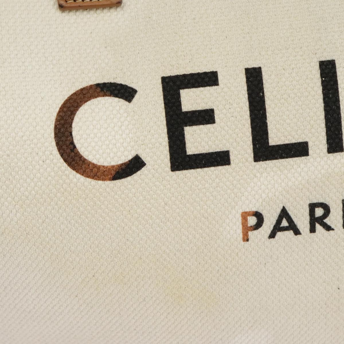 Celine CELINE Horizontalkava Tote Bag Canvas 2way White Gold Authentic 101048