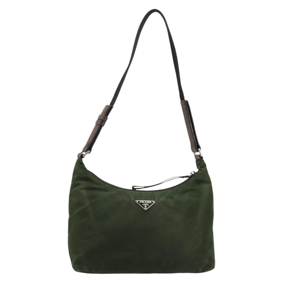 Prada PRADA Shoulder Bag Nylon Khaki Silver Authentic bs34740