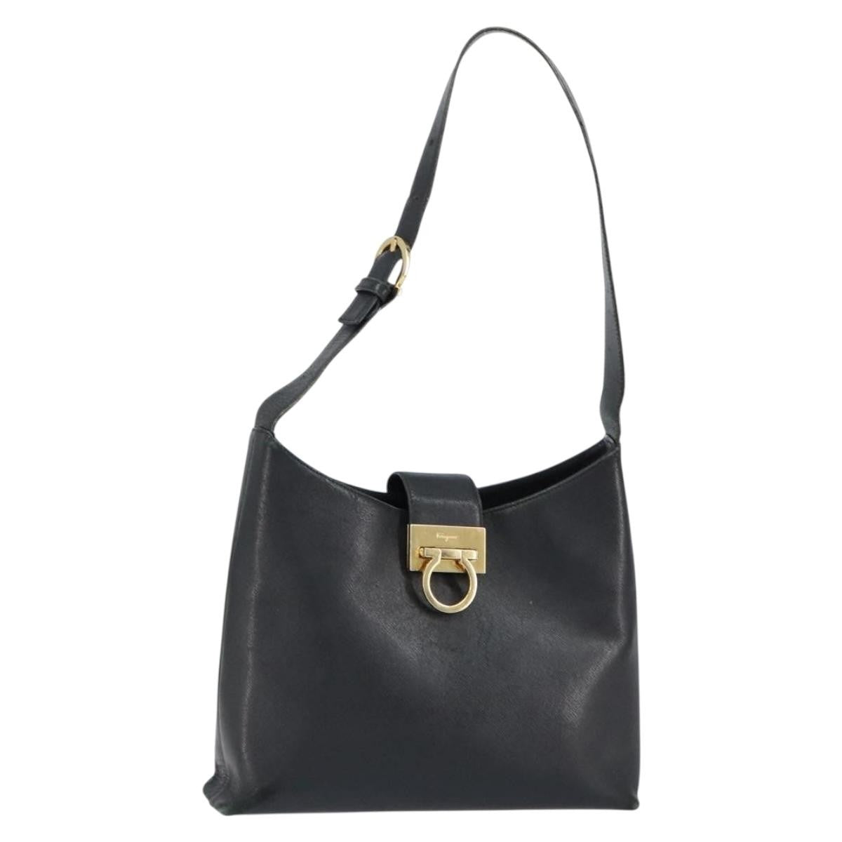 Salvatore Ferragamo Salvatore Ferragamo Gancini Shoulder Bag Leather Black Gold Authentic BA8226