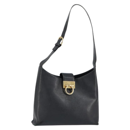 Salvatore Ferragamo Salvatore Ferragamo Gancini Shoulder Bag Leather Black Gold Authentic BA8226