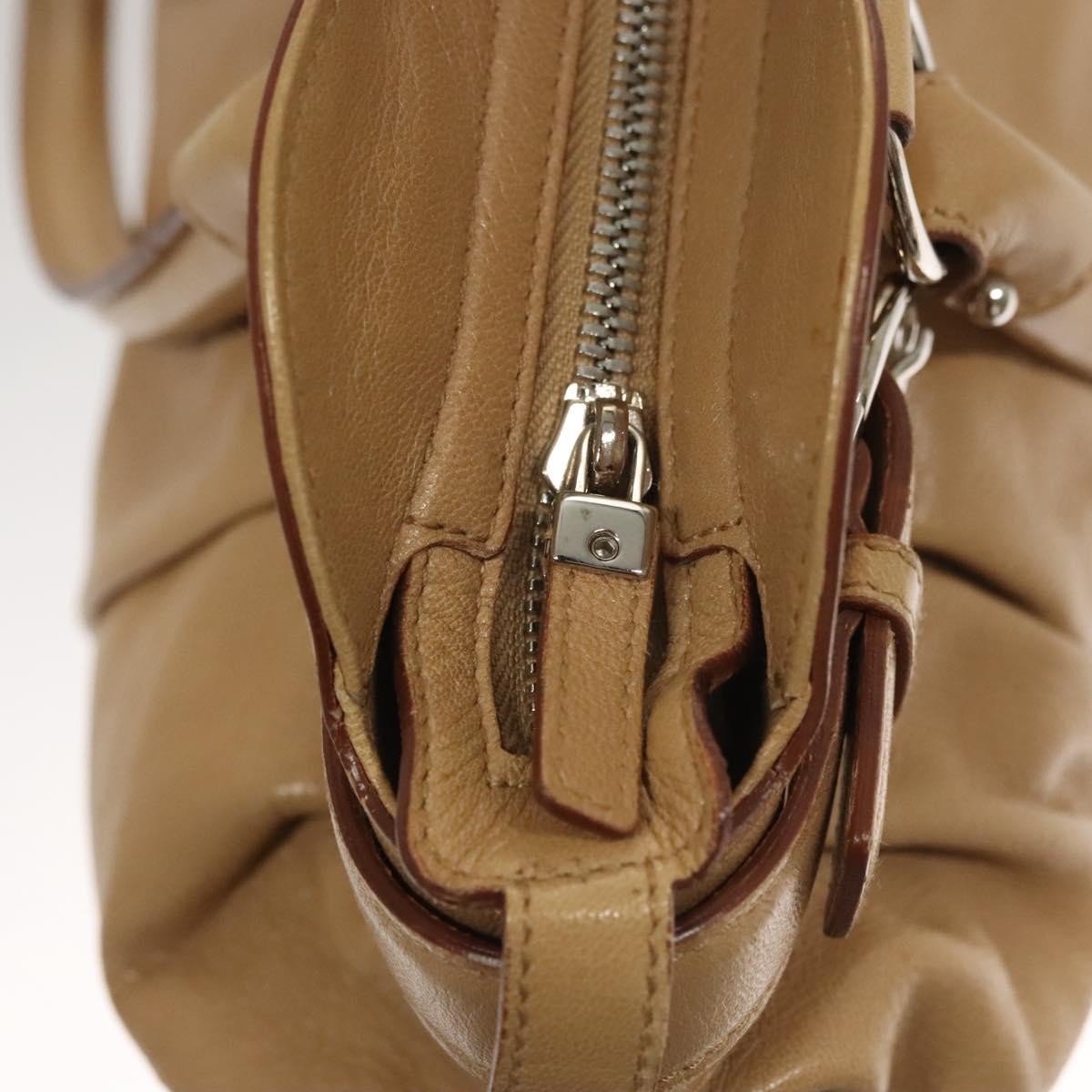 Salvatore Ferragamo Salvatore Ferragamo Gancini Hand Bag Leather Beige Silver Authentic 126621