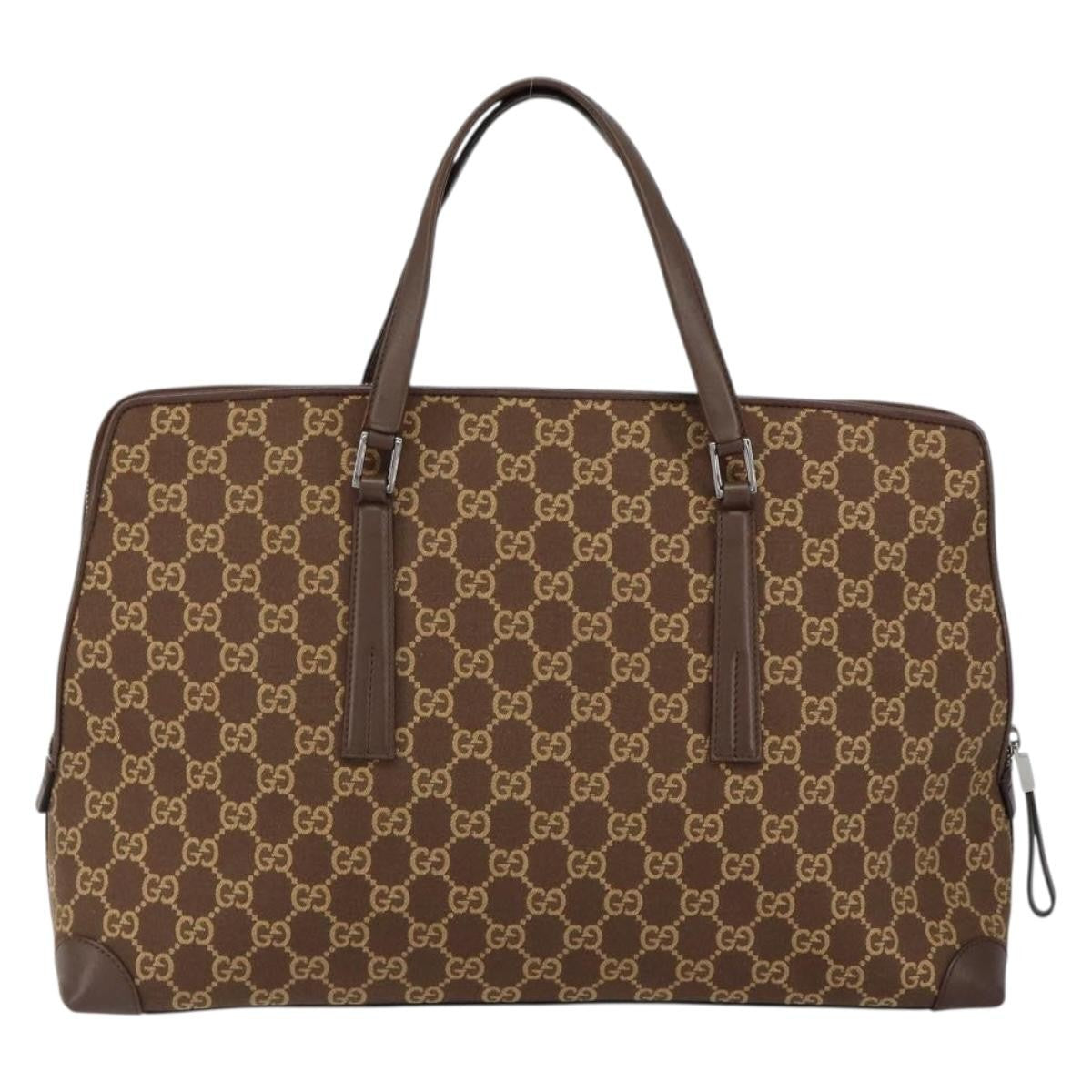 Gucci GUCCI GG Canvas Hand Bag Leather Brown Gold Authentic 149459