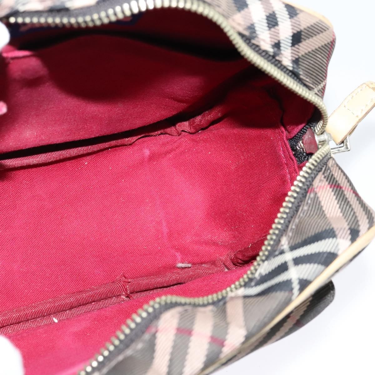 Burberry BURBERRY Nova Check Blue Label Shoulder Bag Nylon Brown Silver Authentic ti3061