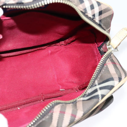 Burberry BURBERRY Nova Check Blue Label Shoulder Bag Nylon Brown Silver Authentic ti3061
