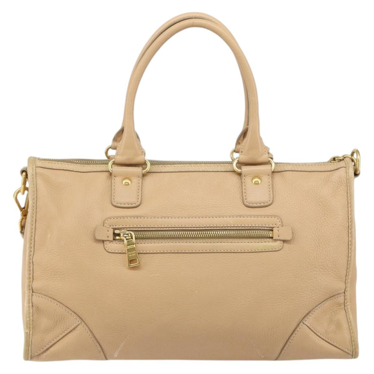 Prada PRADA Hand Bag Leather 2way Beige Gold Authentic ka1190