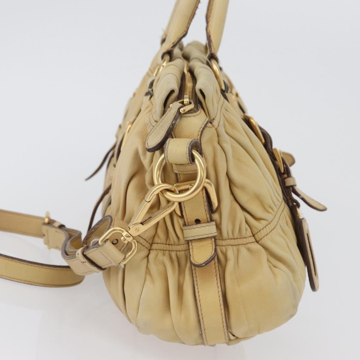 Prada PRADA Hand Bag Leather 2way Ivory Gold Authentic 173213