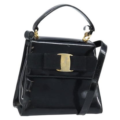 Salvatore Ferragamo Salvatore Ferragamo Vala Hand Bag Patent leather 2way Black Gold Authentic LNZ738