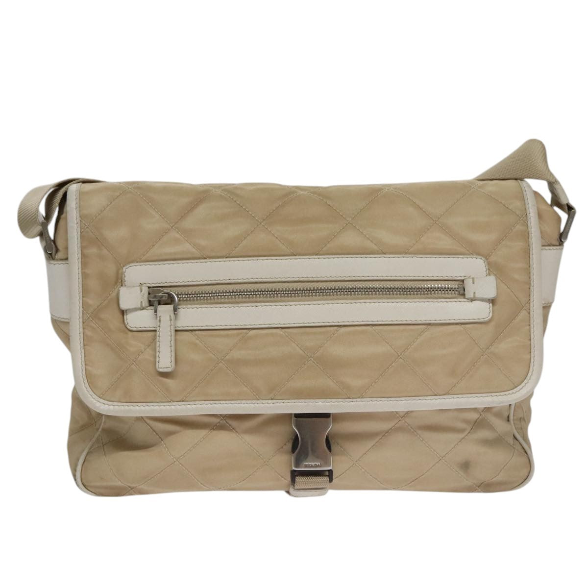 Prada PRADA Shoulder Bag Nylon Beige Silver Authentic 103773