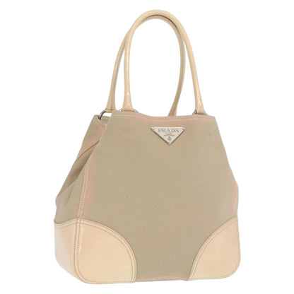 Prada PRADA Tote Bag Canvas Leather Beige Silver Authentic 160268