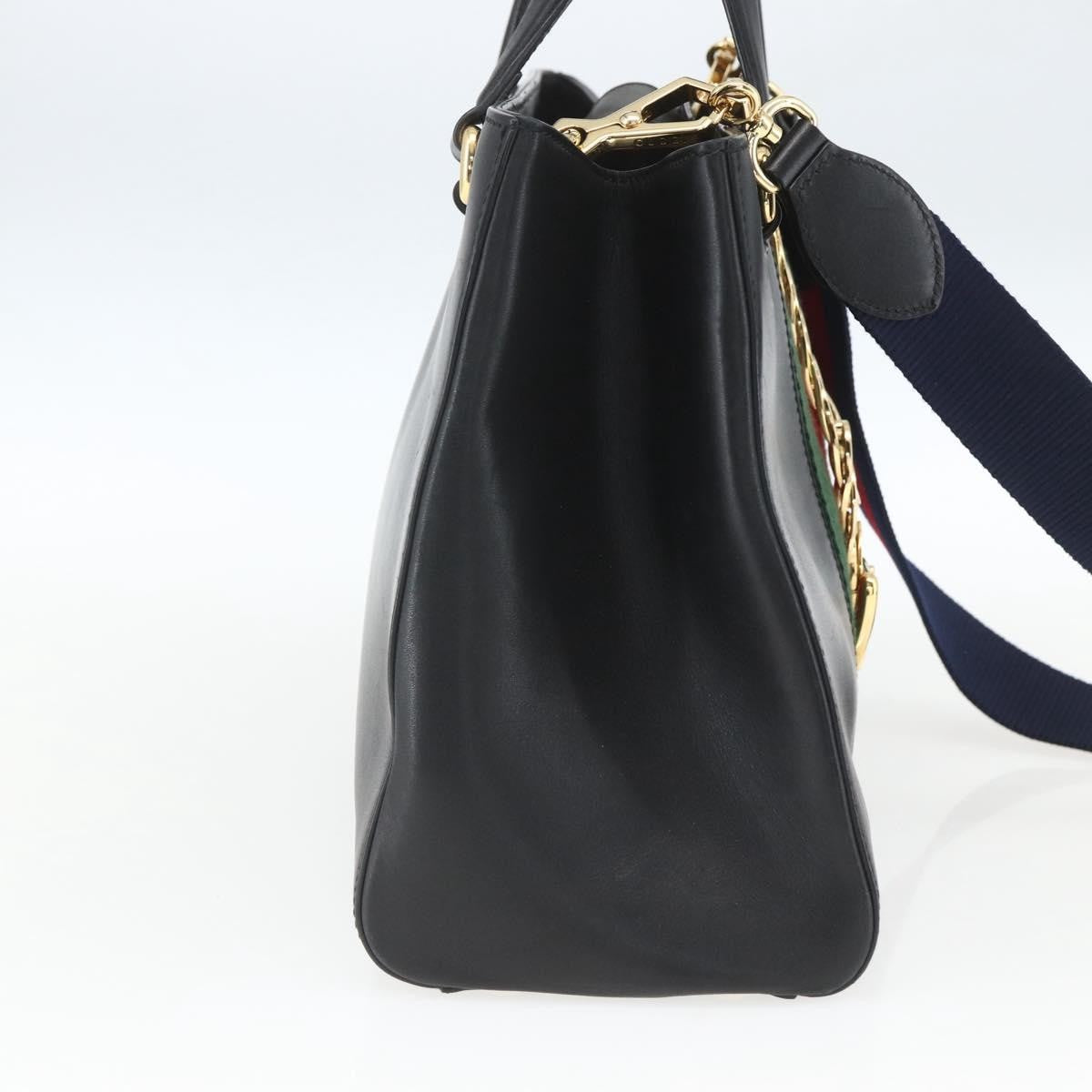 Gucci GUCCI Web Sherry Line Silvi Tote Bag Leather 2way Black Gold 453790 Authentic ki6344