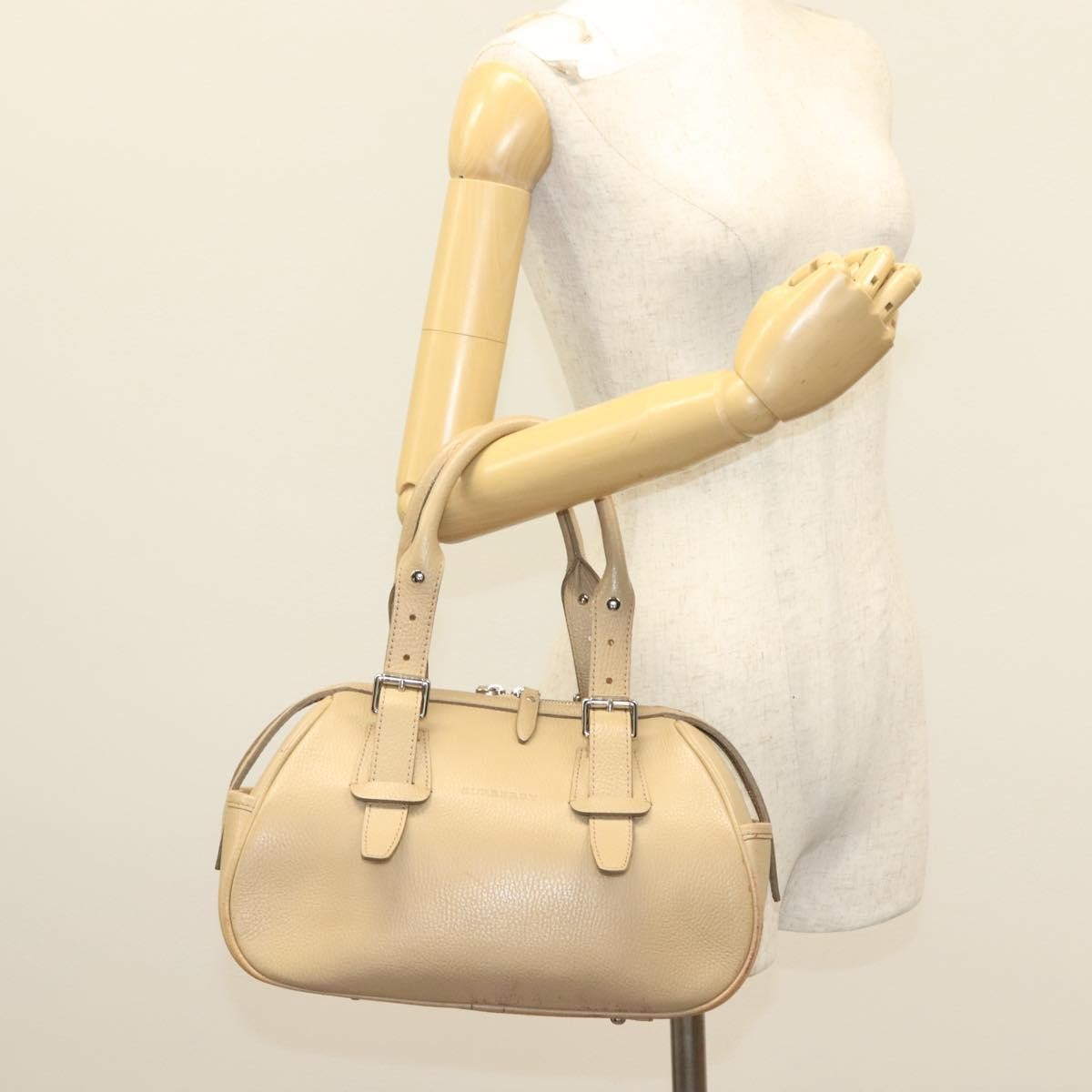 Burberry BURBERRY Hand Bag Leather Beige Silver Authentic ep9861