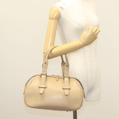 Burberry BURBERRY Hand Bag Leather Beige Silver Authentic ep9861