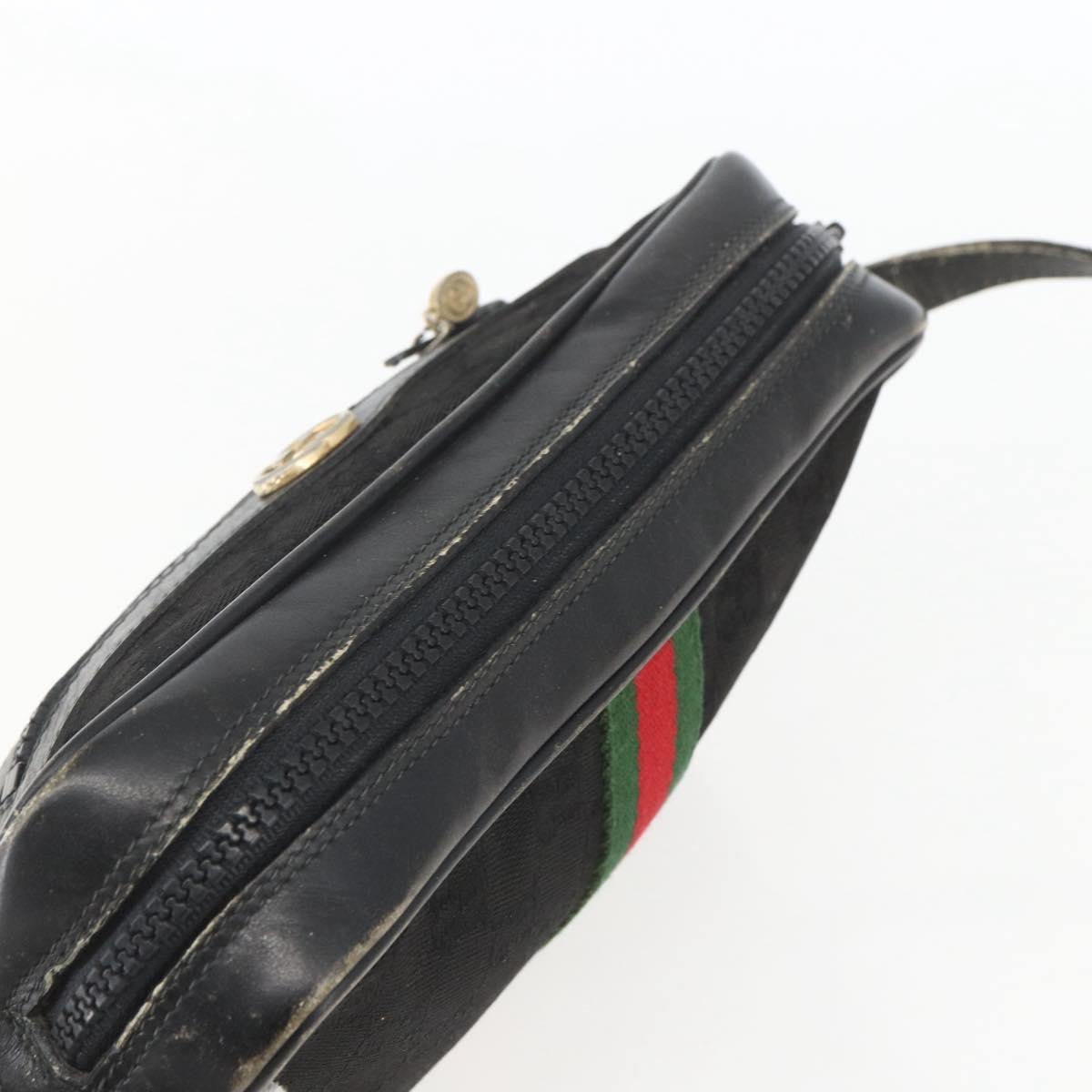 Gucci GUCCI GG Canvas Web Sherry Line Shoulder Bag Black Gold Authentic 158418