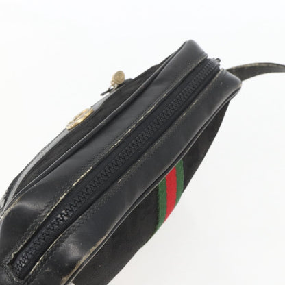 Gucci GUCCI GG Canvas Web Sherry Line Shoulder Bag Black Gold Authentic 158418