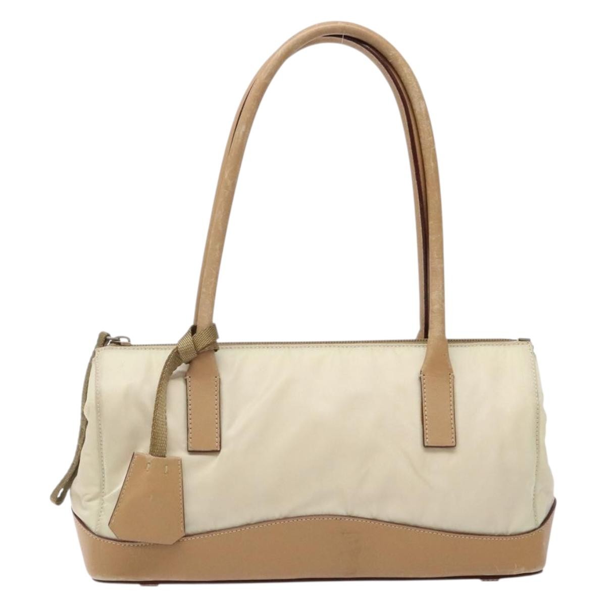 Prada PRADA Shoulder Bag Nylon Leather Beige Authentic bs29050