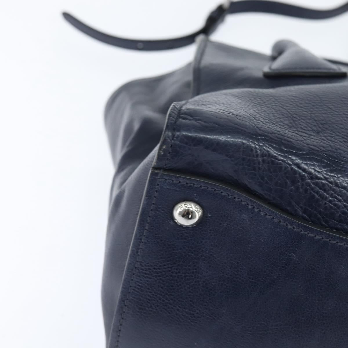 Prada PRADA Hand Bag Leather 2way Navy Gold Authentic BA7315
