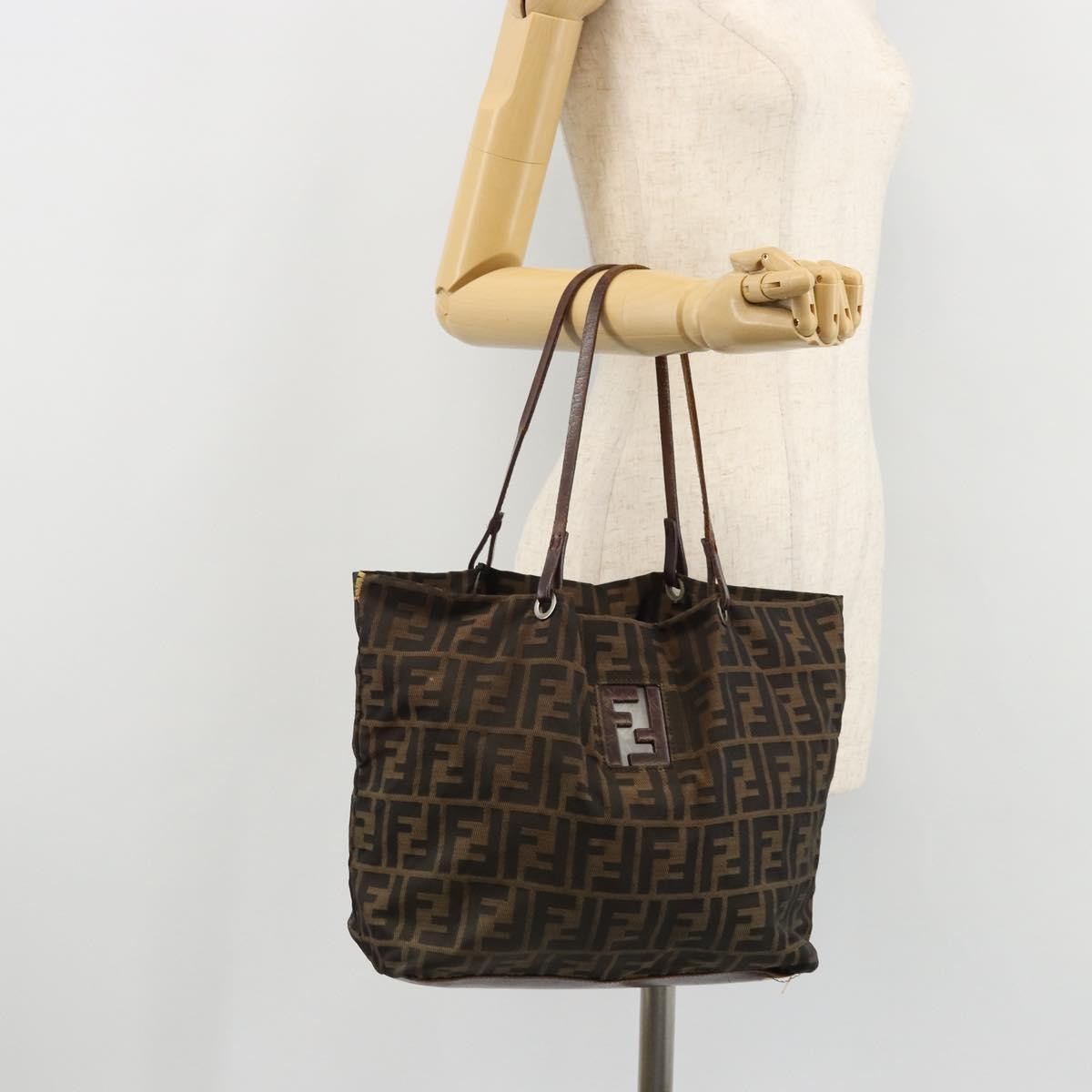 Fendi FENDI Zucca Canvas Tote Bag Brown Black Authentic 175192