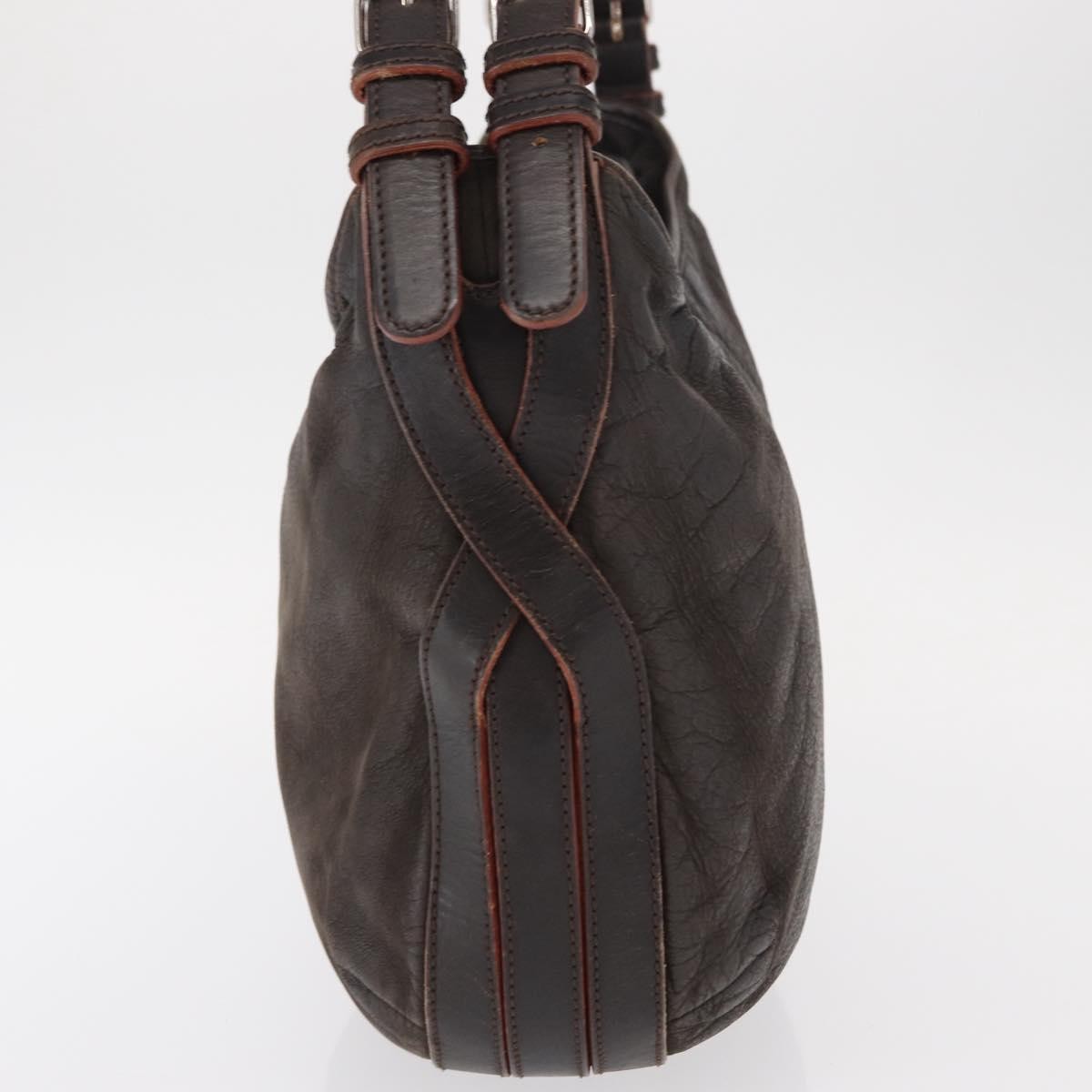 Loewe LOEWE Shoulder Bag Leather Brown Silver Authentic 155631