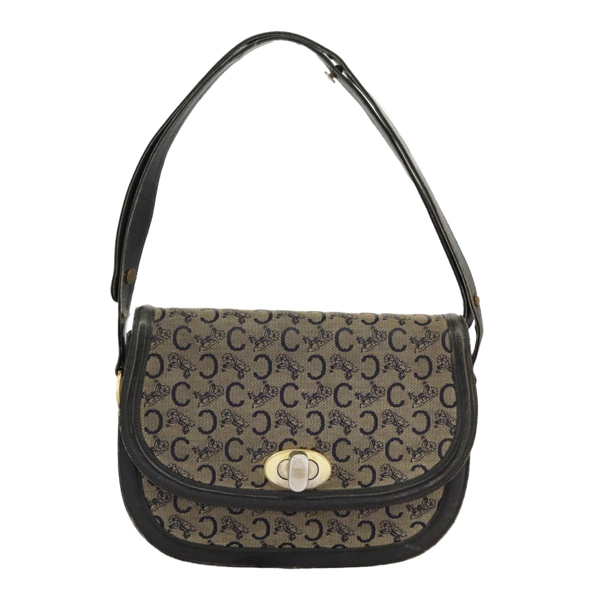 Celine CELINE C Sulky Shoulder Bag Canvas Navy Beige Authentic 100162