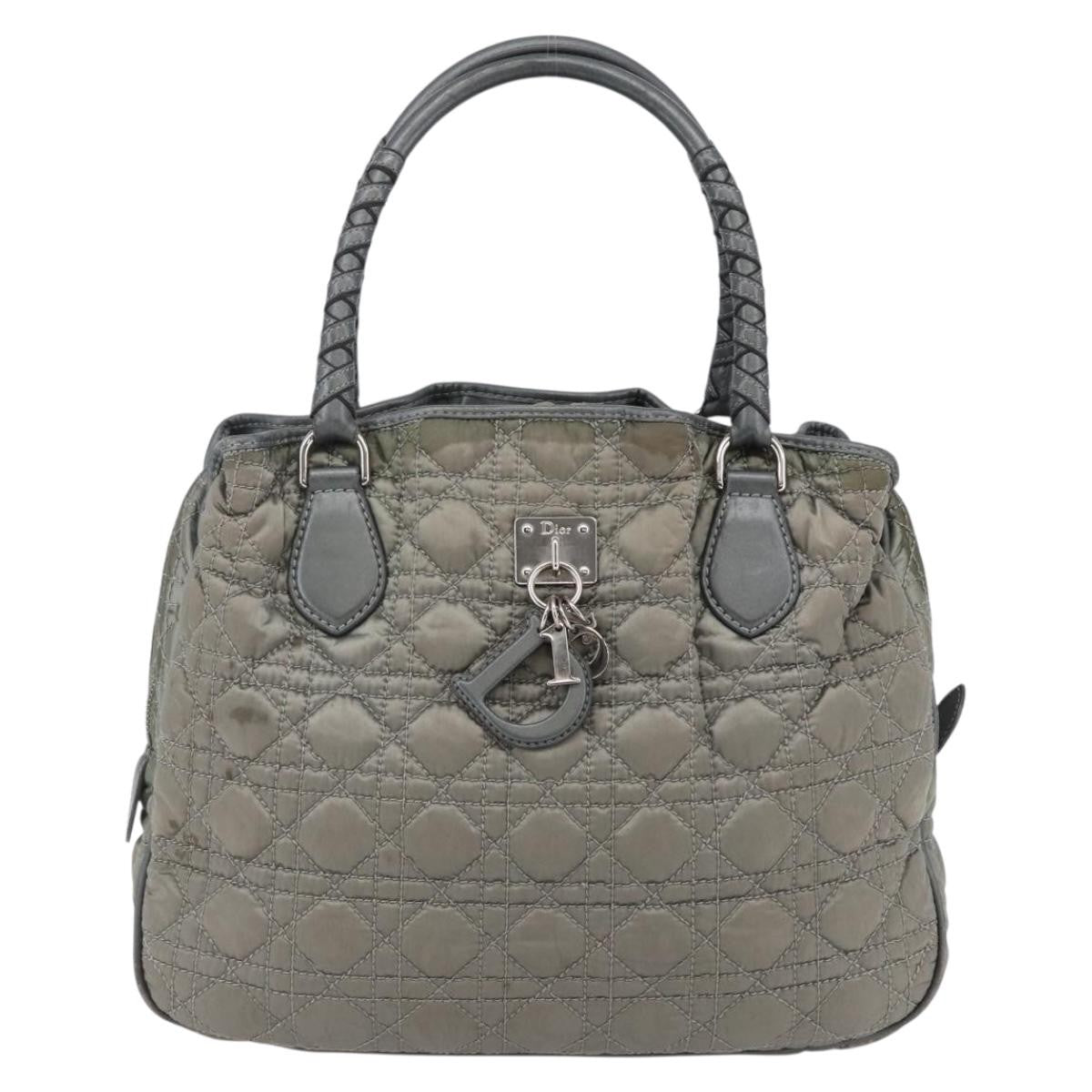 Dior Christian Dior Canage Hand Bag Nylon Gray Silver Authentic 147959