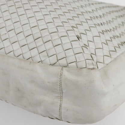BOTTEGAVENETA BOTTEGAVENETA BOTTEGA VENETA INTRECCIATO Shoulder Bag Leather White Silver Authentic bs30958