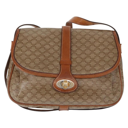 Celine CELINE Macadam Canvas Shoulder Bag PVC Beige Gold Authentic ka119