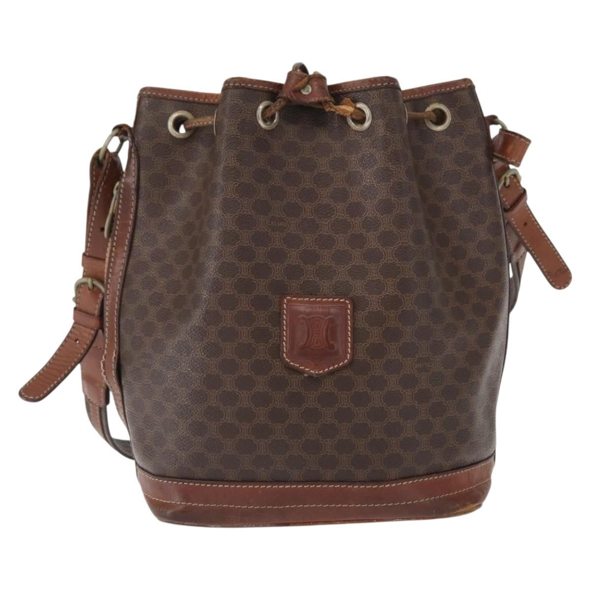 Celine CELINE Macadam Canvas Shoulder Bag PVC Leather Brown Gold Authentic 162040